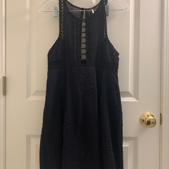 Free People Wherever You Go Navy Blue Black Embroidered Sleeveless Mini Dress - Picture 5 of 5